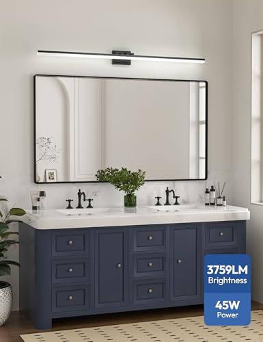 Image of VOLISUN Modern Bathroom Vanity Light 55 inch, 45W Dimmable 5CCT Led Bathroom Light Fixture Over Mirror, Black Bar Vanity Light for Bathrooms Mirror Cabinets Bedroom