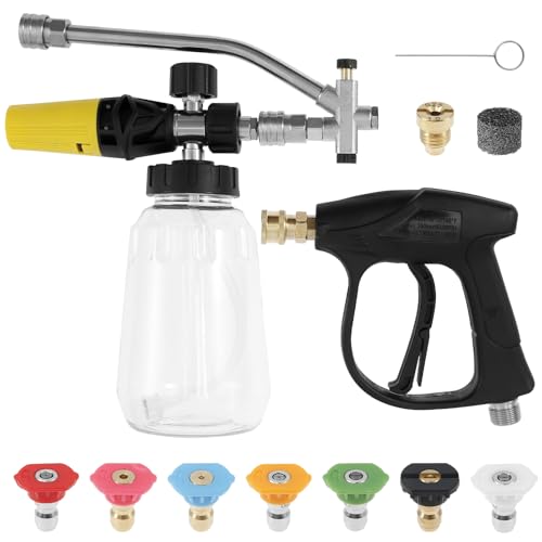 Pistolet à mousse haute pression 3600 PSI avec 7 pulvérisateurs de 1 l - Filetage intérieur M22 - Pour le lavage de voiture, le nettoyage, les fenêtres, le toit