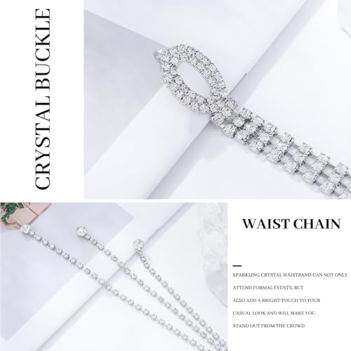 Abien Rhinestone Belts for Women Silver Chain Belt Dress Belt chain Sparkle Rhinestone Waist Belts for Dresses3