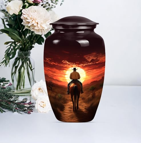 Image of Cowboy Urn for Ashes Adult Male - Large Unique Cremation Urns for Human Ashes - Companion Urns for 2 Adults - Memorial Ash Containers for Men - Urn for Women - 10 inch Set of 1