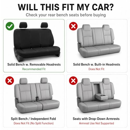 Image of FH Group Car Seat Covers Rear Set Cloth - Car Seat Covers with Removable Headrest,Universal Fit,Automotive SeatCovers,Washable Car SeatCover for SUV,Sedan,Van Black