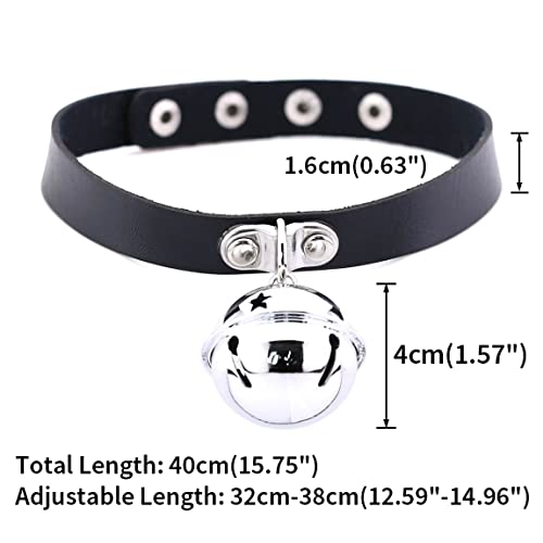FM FM42 Multicolor PU Simulated Leather Silver-tone 4cm Large Bell Pendant Neckband Choker Necklace2