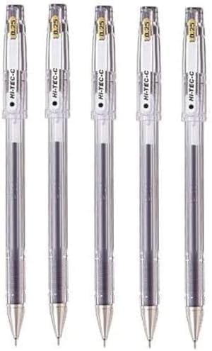 Pilot Hi-Tec-C 025 Gel Ink Pen, Hyper Fine Point 0.25mm, Black Ink, LH-20C25, Value Set of 5
