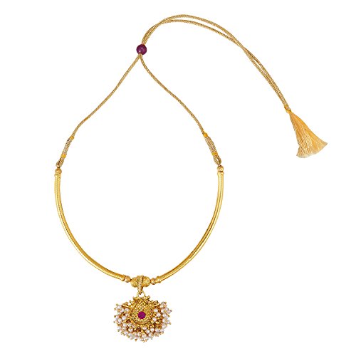 Bodha Bollywood Style CZ, Zircons, Pearls Gold Plated Traditional Indian Ethnic Thushi Necklace Jewelry For Women (SJ_2294)