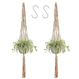 Eyerayo Macramé plantenhangers jute touw hangende plantenmand muur hangende bloempot houder met haken voor tuin woondecoratie 2 stuks