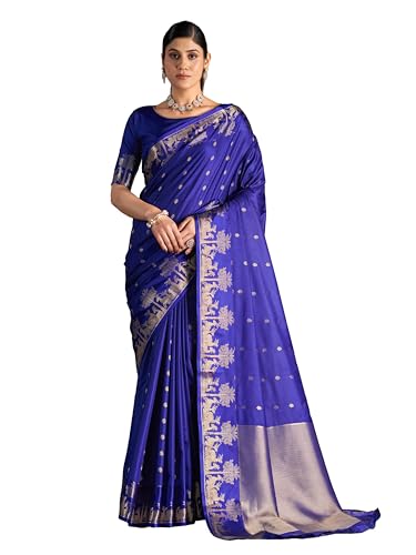 Image of MADHUHANSH Women's Cotton Silk Saree with Unstitched Blouse Piece Zari Weave and Floral Pattern | Heavy Embroidery Saree for Women | Interview Saree for Women | Readymade Blouse with Saree Set