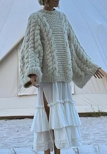 Unybwonn Women Oversized Chunky Cable Knit Sweater Loose Long Sleeves Crewneck Pullover Sweaters Slouchy Y2k Knit Tops3