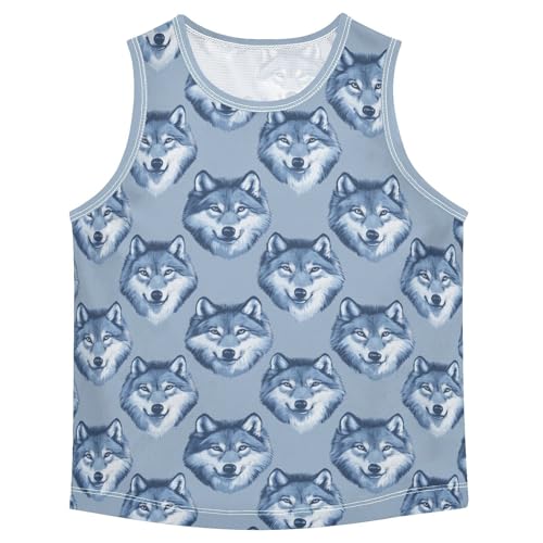 Boys Tank Top Shirts Wolf Animal Blue Sleeveless T-Shirts Crew Neck for Kids Clothing Children