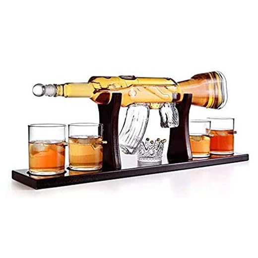 800ml AK-47 Gun Whisky Decanter Set med 4 Bullet Whisky Glasses och Pine Base för alla Spirits Brandy, Great Gifts