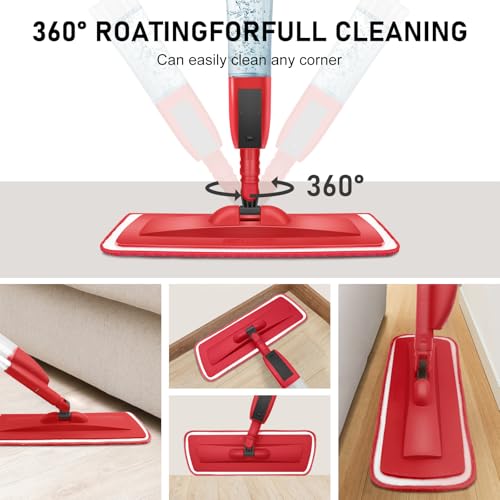 Image of NileHome Mops for Floor Cleaning, Dust Mop with 3 pcs Washable Pads and 400ml Refillable Bottle Floor Mop for Household or Commercial Use Wet Mop for Hardwood Laminate Tile Ceramic