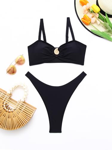 YELAIVP Women's Cheeky Bikini Sets Sexy Two Piece Swimsuits High Cut Adjustable Straps Bathing Suit3