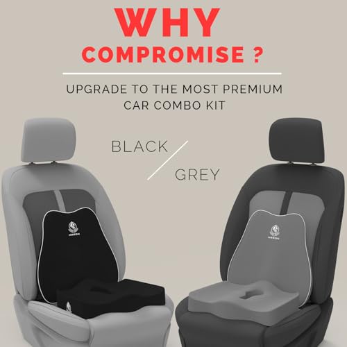 Image of MRRON Car Comfort Combo | Memory Foam Backrest & Wedge Seat Cushion Combo of 2 | Orthopedic Support for Back, Tailbone, Sciatica | Ergonomic Comfort for Car, Office| Posture Correction | Universal Fit