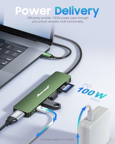 Image of Hiearcool USB C Hub, USB-C Adapter, 7 in 1 USBC to HDMI Multi-Port Adapter Dongle Compatible for Thunderbolt 3 4 MacBook Pro Air Dell Lenovo HP Laptops and Other Type C Devices-Green