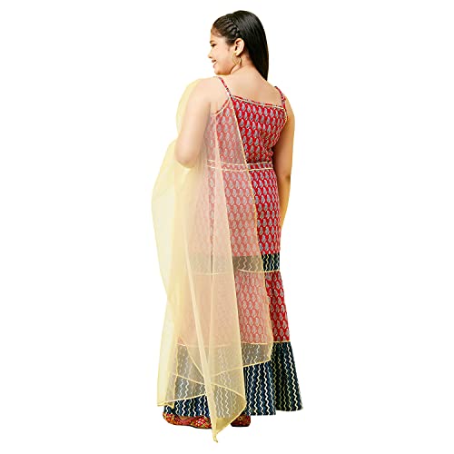 Image of StyloBug Girl's Printed Sleeveless Kurti with Sharara Set Ethnic Wear Dress for Girls