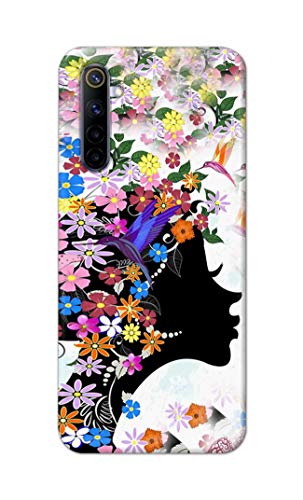 Image of Printed Hard Back Cover Case for Realme 6 Pro Back Cover (Floral Hairstyle Girl) -1803