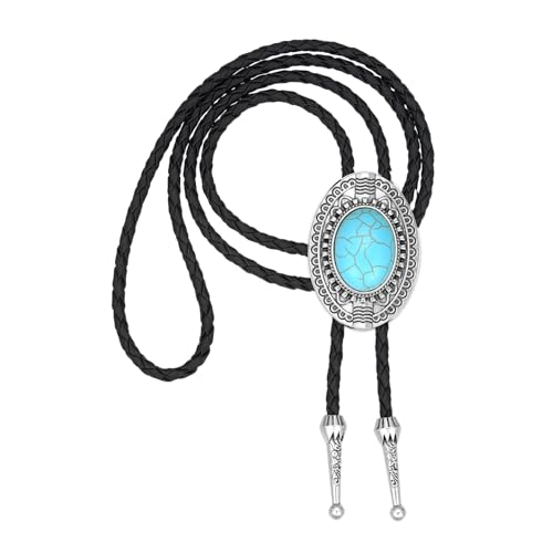 Image of AZORA Western Cowboy Bolo Tie Men Leather Necktie Leather Cord Turquoise Stone Bolo Ties for Men Women