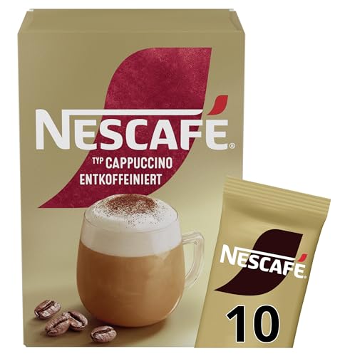 NESCAFÉ GOLD Typ Cappuccino Entkoffeiniert, Getränkepulver-Sticks aus entkoffeiniertem löslichem Bohnenkaffee, koffeinfrei, 1er Pack (à 10 x 12,5g Sachet)