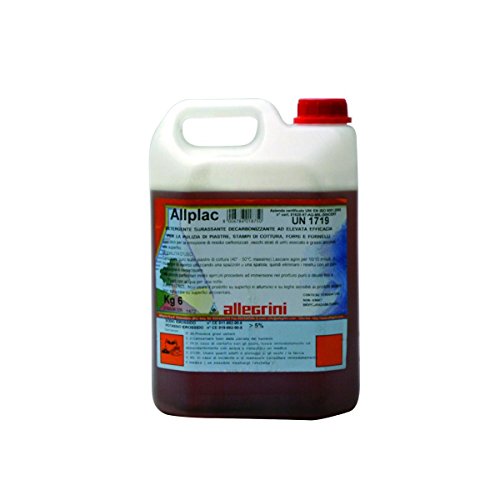 ALLPLAC TANICA KG 6 ALLEGRINI Detergente sgrassante decarbonizzante ad elevata efficacia per la pulizia di piastre e stampi di cottura, forni e fornelli. Specifico per la rimozione di residui carbonizzati, vecchi strati di unto essiccato e grassi ancorati alle superfici. Prodotto ad elevata alcalinità, contiene tensioattivi non ionici dotati di alto potere sgrassante e di spiccato effetto bagnante che lo rendono particolarmente indicato per la rimozione degli strati di sporco più tenaci. SETTORI D'IMPIEGO: industrie dolciarie, pasticcerie, rosticcerie, ristoranti, fast-food, mense etc