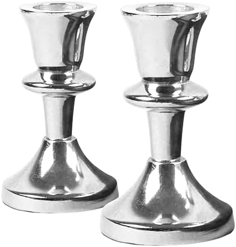Candlestick Holders Set of 2 - Silver Lightweight Metal Candlesti...