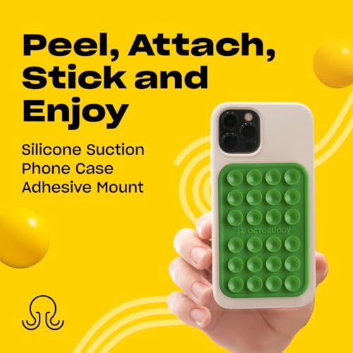 Image of OCTOBUDDY Classic MAX - Silicone Suction Phone Case Adhesive Mount - Hands-Free, Strong Grip Holder for Selfies and Videos - iPhone and Android Compatible - 2.6″ x 3.9″, Spade Green