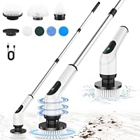VEVARUN Electric Spin Scrubber for Cleaning: Cordless Scrub Brush with Extension Handle and Adjustable Speeds - Power Scrubbers for Cleaning Bathroom Shower Tub Tile Floor Car (White)