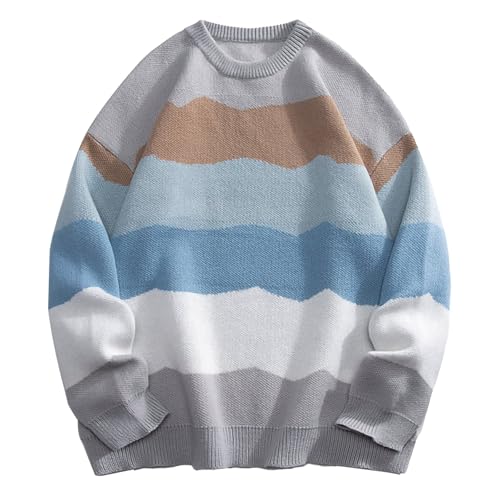 Cambkatl Men's Colorblock Crewneck Pullover Sweaters, Loose Fit Casual Long Sleeve Fashion Knitted Streetwear Tops