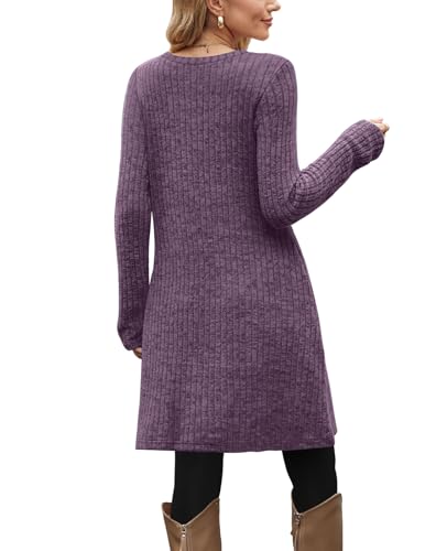 Image of OFEEFAN Long Sleeve Dress for Women Crew Neck Fall and Winter Tunic Dress with Pockets