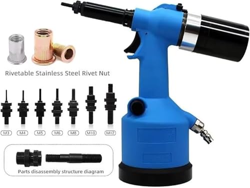 Kit de herramientas de tuerca remache neumática de alta resistencia, pistola remachadora automática con 6 boquillas, tensión de trabajo de 19,1 kN para un fácil remachado