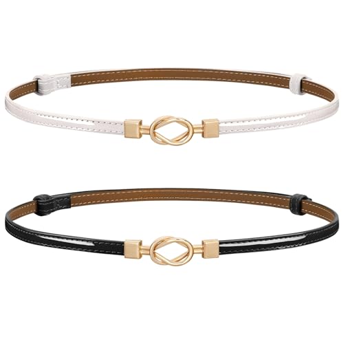 Image of JASGOOD Leather Skinny Belts for Women Plus Size Ladies Thin Waist Belts Adjustable for Jeans Pants Dresses with Gold Buckle