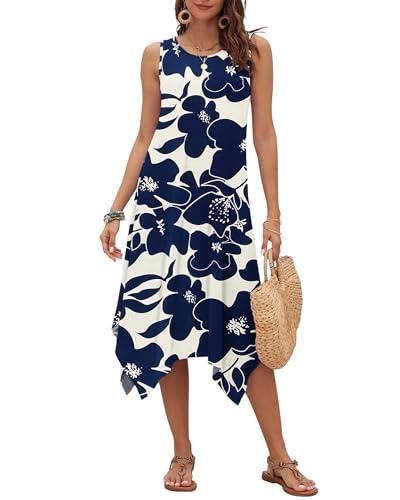 Image of AUSELILY Women's Summer Dresses Casual Sleeveless Midi Tank Beach Dress | Women's Asymmetrical Hem Sundress with Side Pockets, Great for Beach, Vacation & Daily Wear