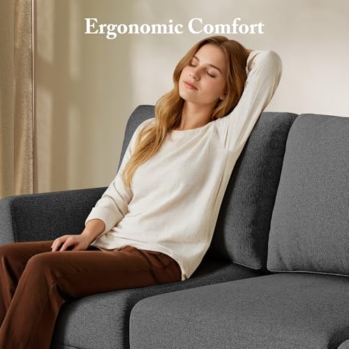 Image of Busaurus 3 Seater Sofa Couch with Deep Seats, 89 inch Mid Century Modern Upholstered Sofa with Armrests, Comfy Couches for Living Room, Bedroom, Apartment and Office (Dark Grey)