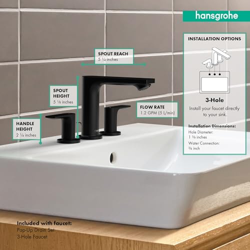 hansgrohe Rebris E Contemporary 2-Handle 3-Hole 5-inch Tall Bathroom Sink Faucet in Brushed Nickel, 72532821 thumbnail 5