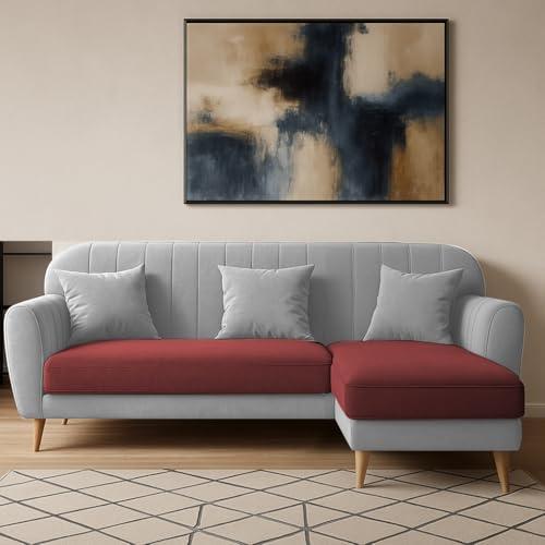 Image of Atticus RHS 4 Seater L Shape Sofa Set for Living Room (Maroon Grey Fabric) Premium Fabric Sofa Set