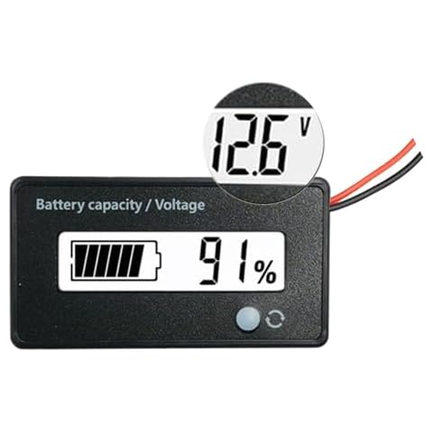 DC 12V 24V 36V 48V 72V Battery Meter, Battery Capacity Voltage Monitor Gauge Indicator, Lead-Acid&Lithium ion Battery Tester, for Golf Cart RV Marine Boat Club Car Motorcycle - with Alarm, White Cover