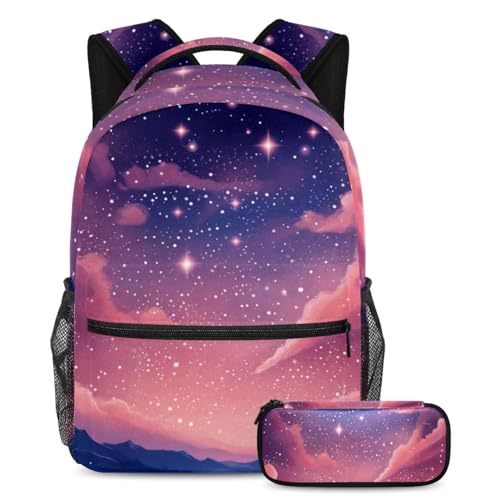Sac à dos solide ciel étoilé rose pour soulager le dos des ados