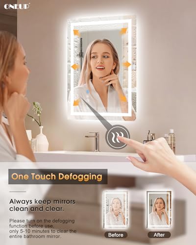 Oneup BML1624 16X24''Small Bathroom Mirror With Lights,Front Lighted Bathroom Mirror For Wall,Stepless Dimmable,Anti-Fog,Modern Led Vanity Mirror,Memory,Touch Botton thumb #5