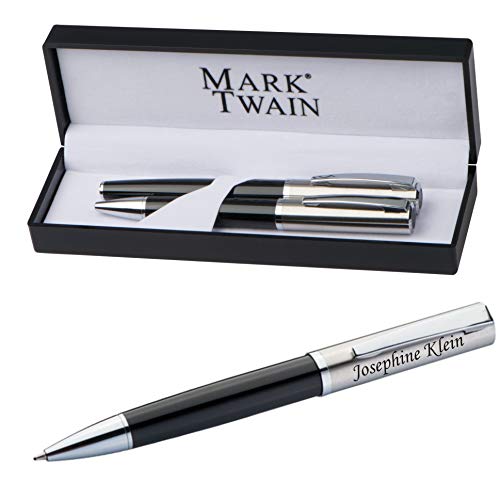 Stylo à bille rotatif Schmalz gravé en métal noir avec son coffret cadeau élégant
