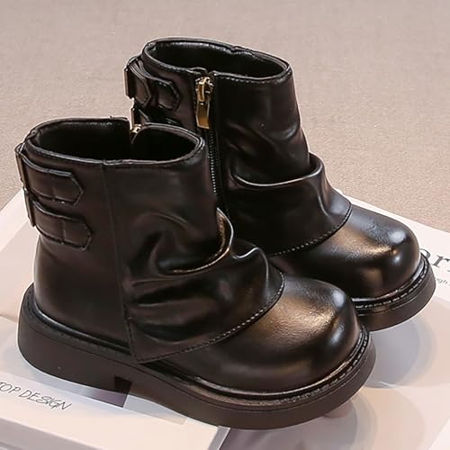 Girls Dress Ankle Boots Side Zipper Adjustable Back Strap Fashion Leather Combat Boots Y2K Low Heel Outdoor Shoes3