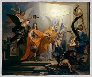 Peinture à l'huile Antoine Rivalz pour corriger un mur vide avec la Paix d'Utrecht de 1713