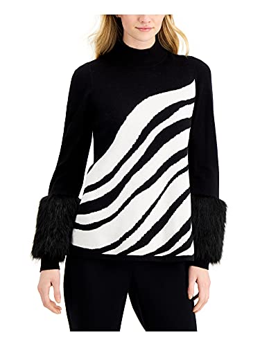 Alfani Womens Zebra Print Pullover Sweater, Black, Small #TOP14
