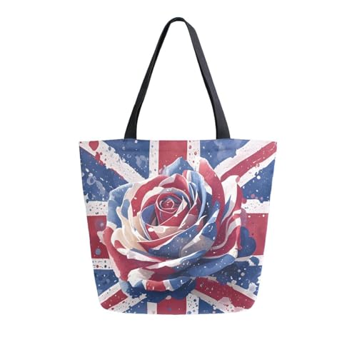 Extra Large Shoulder Tote Bag for Beach Travel Weekender Gym British Flag Rose Reusable Grocery Canvas Shopping Bag2