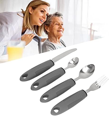 Miniatura 3 de Juego de utensilios con peso Parkinson, cuchillo de tenedor adaptativo, cubiertos pesados para temblores de manos, artritis. Antideslizante, asas