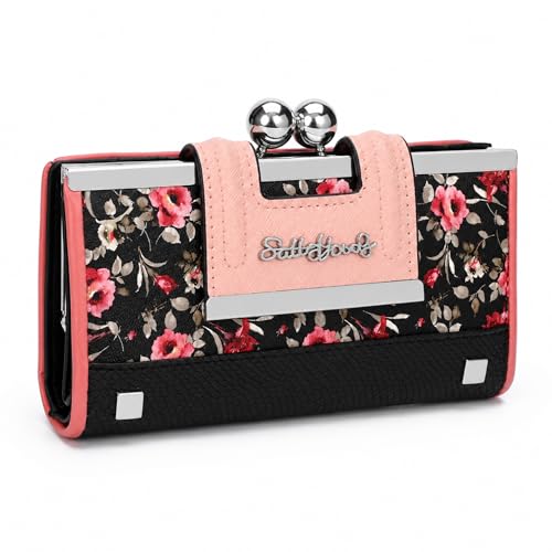 Image of Floral Wallet for Women, Vintage Kiss-Lock Clutch Purse | 10 Card Slots, Full-Length Bill Compartment and Organized Storage,Secure Kiss-Lock Closure, Vintage PU Leather Gift Box