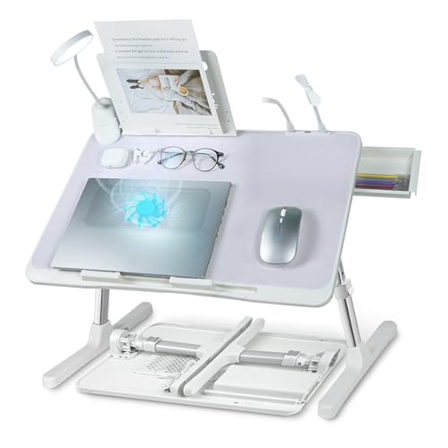 Image of iXTRA Adjustable Laptop Lap Desk with Cooling Fan USB Light for Adults 60x40cm,Grey