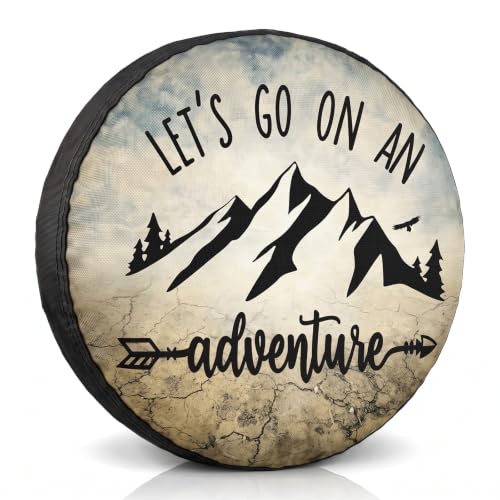 Image of Adventure RV Spare Tire Cover Suitable for RV Truck SUV Trailers Camper Off-Road Vehicle Adjustable Elastic Tire Cover 14 Inches (Lets go on an Adventure, 14in Suita)