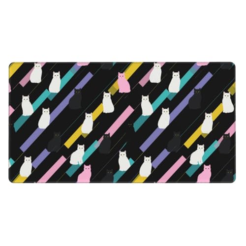 Grand tapis de souris de jeu chat arc-en-ciel pour bureau