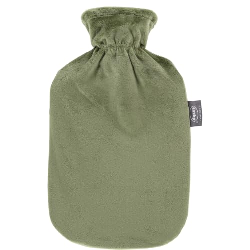 Fashy 6712 65 Wärmflasche 2.0 L mit Flauschbezug, grün