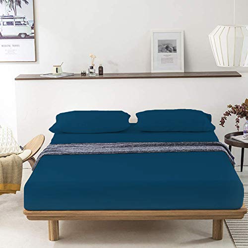 100% Cotton Bedsheet 500-TC Extra Soft Dark Teal Flat Bedsheet for California King Bed (108x110) with 2 Pillow Cases (18x28)-image-43