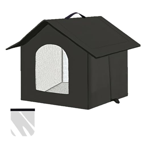 Katzenhaus Outdoor, Katzenhöhle für Draußen, Katzenhaus Für Draußen Winterfest Wasserdicht, Kombiniert isolierte Aluminiumfolie Mit abnehmbarem Transparentem Vorhang (M, Schwarz-1)