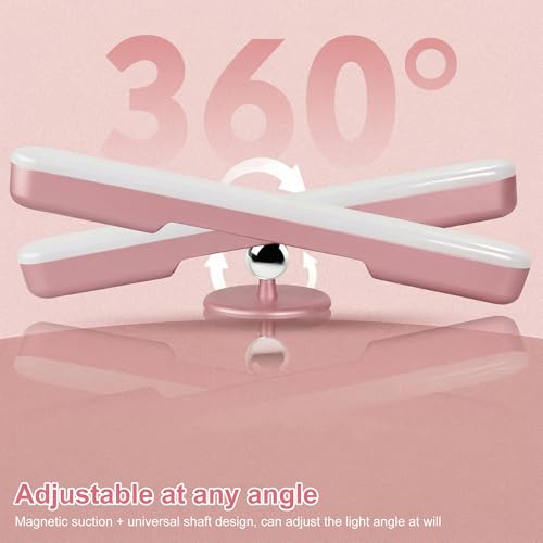 Image of Benreom 2 Pack Wireless Vanity Lights for Mirror, Rechargeable Battery Operated Makeup Light, Adjustable Light Bar, Magnetic Stick on LED Lighting Bathroom Decor Accessories, Pink